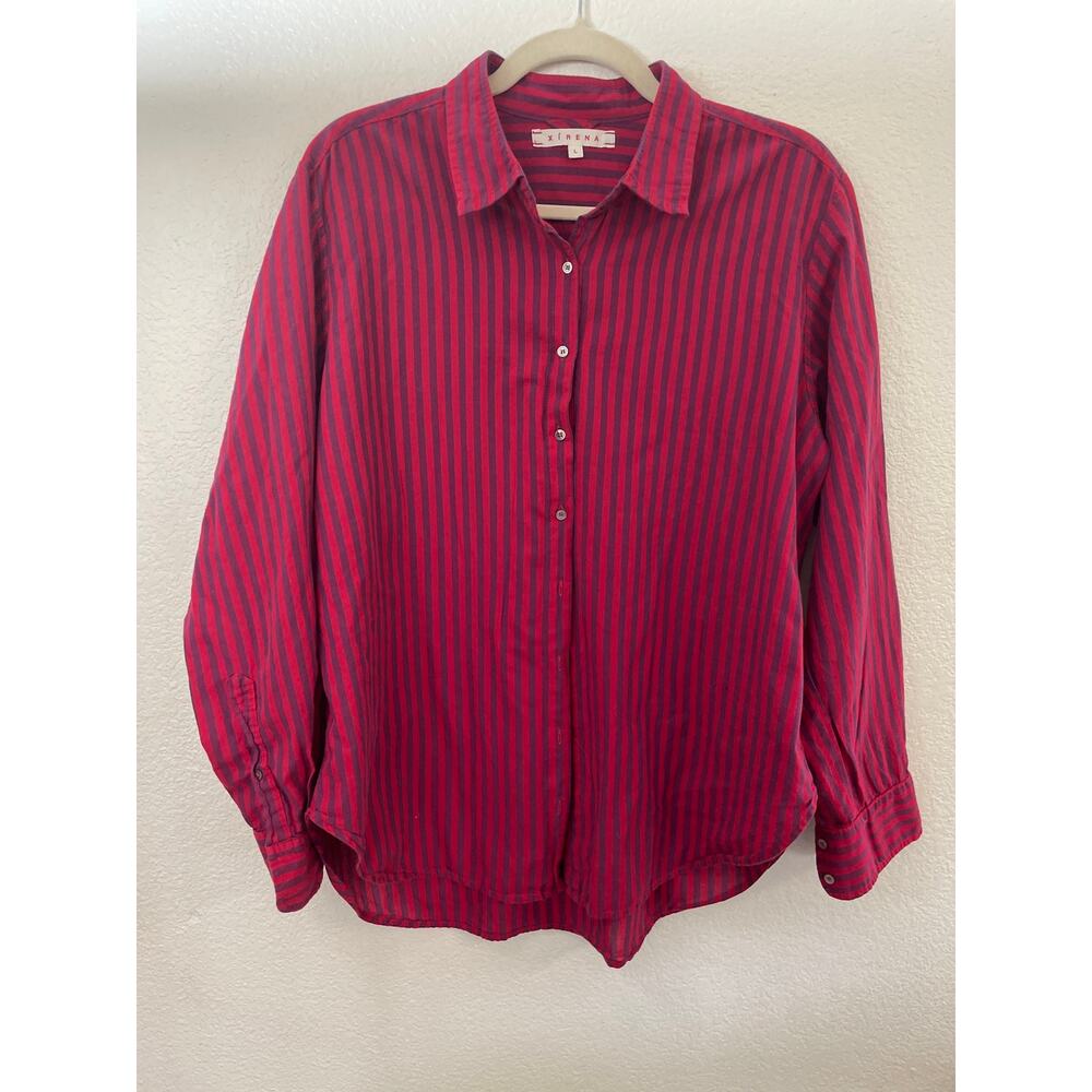 Xirena purple red stripped button down shirt 100% cotton classic old money L